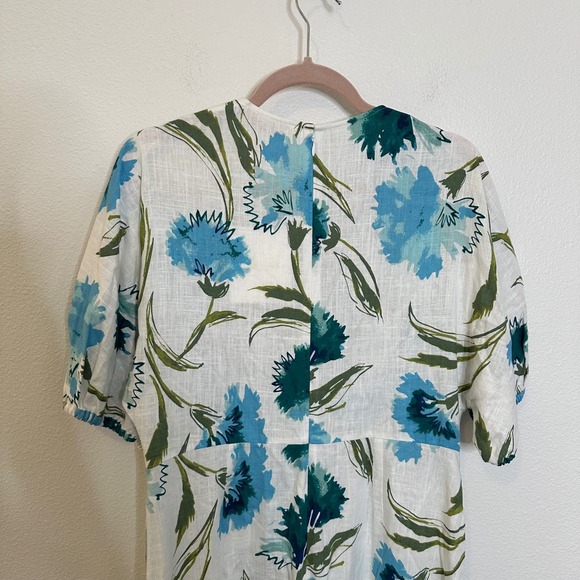 Diane Von Furstenberg Floral Puff‎ Sleeve Dress Size 14 Dianthus Blue White NEW - Picture 6 of 15